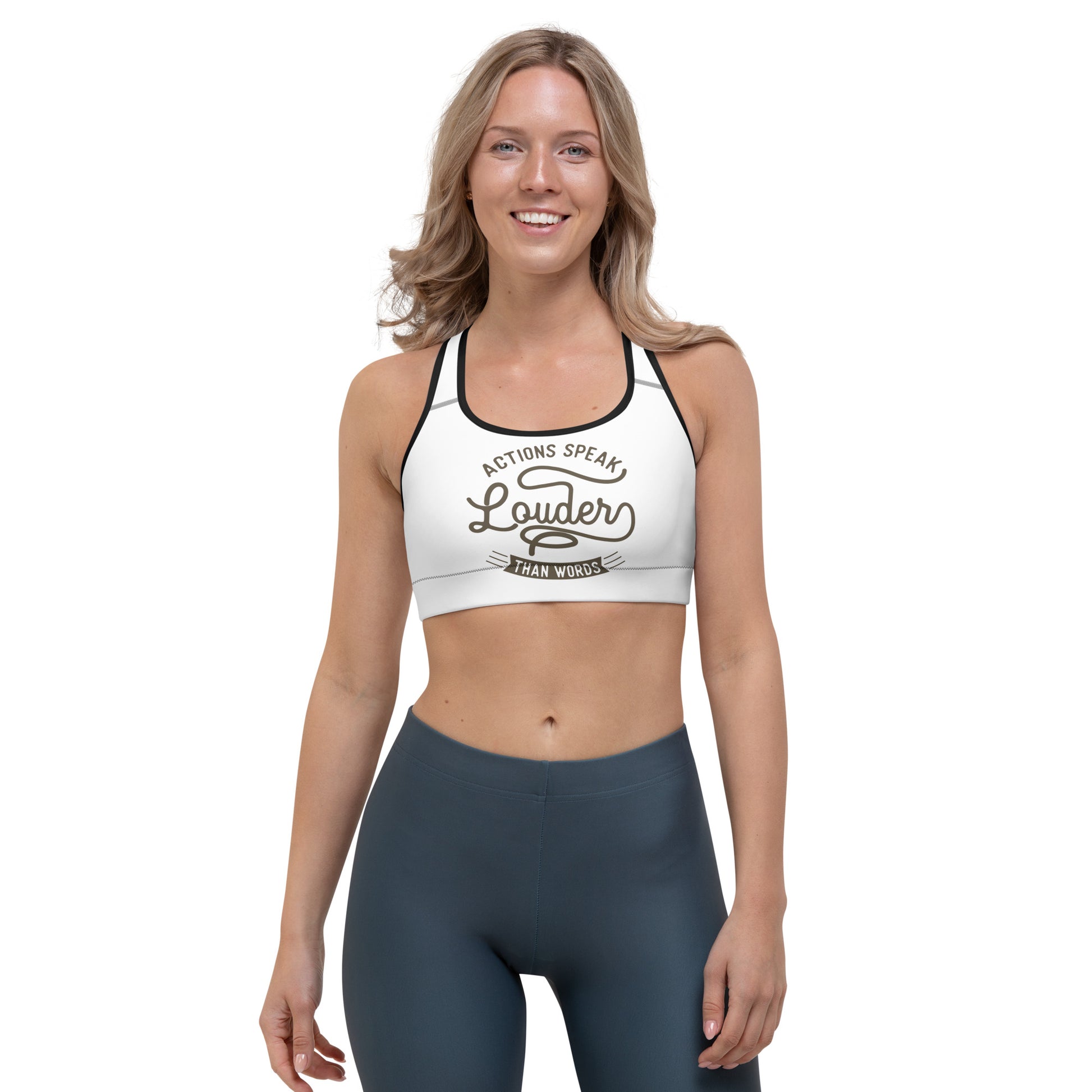 Women's Actions Speak Louder Than Words Sports Bra - Pixellly