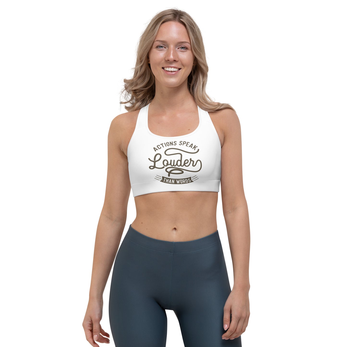Women's Actions Speak Louder Than Words Sports Bra - Pixellly