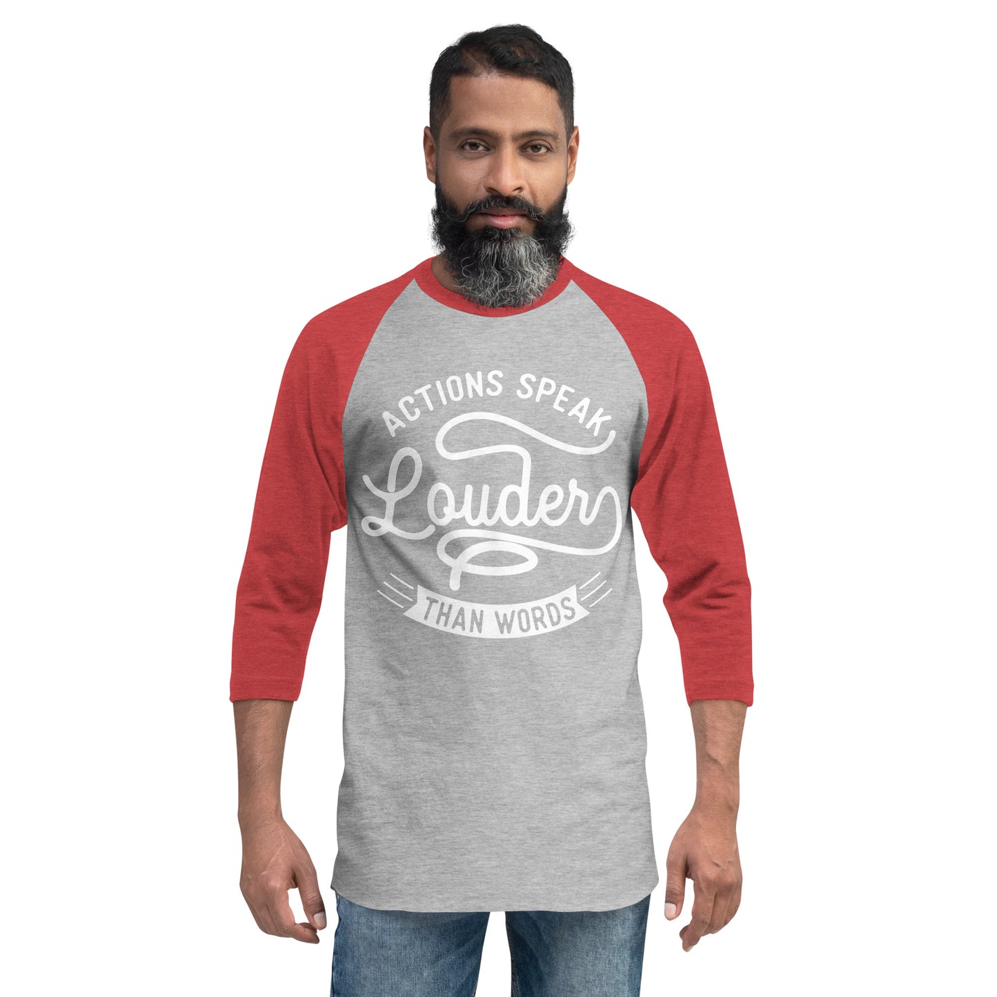 Mens Actions Speak Louder Than Words  3/4 sleeve raglan shirt - Pixellly