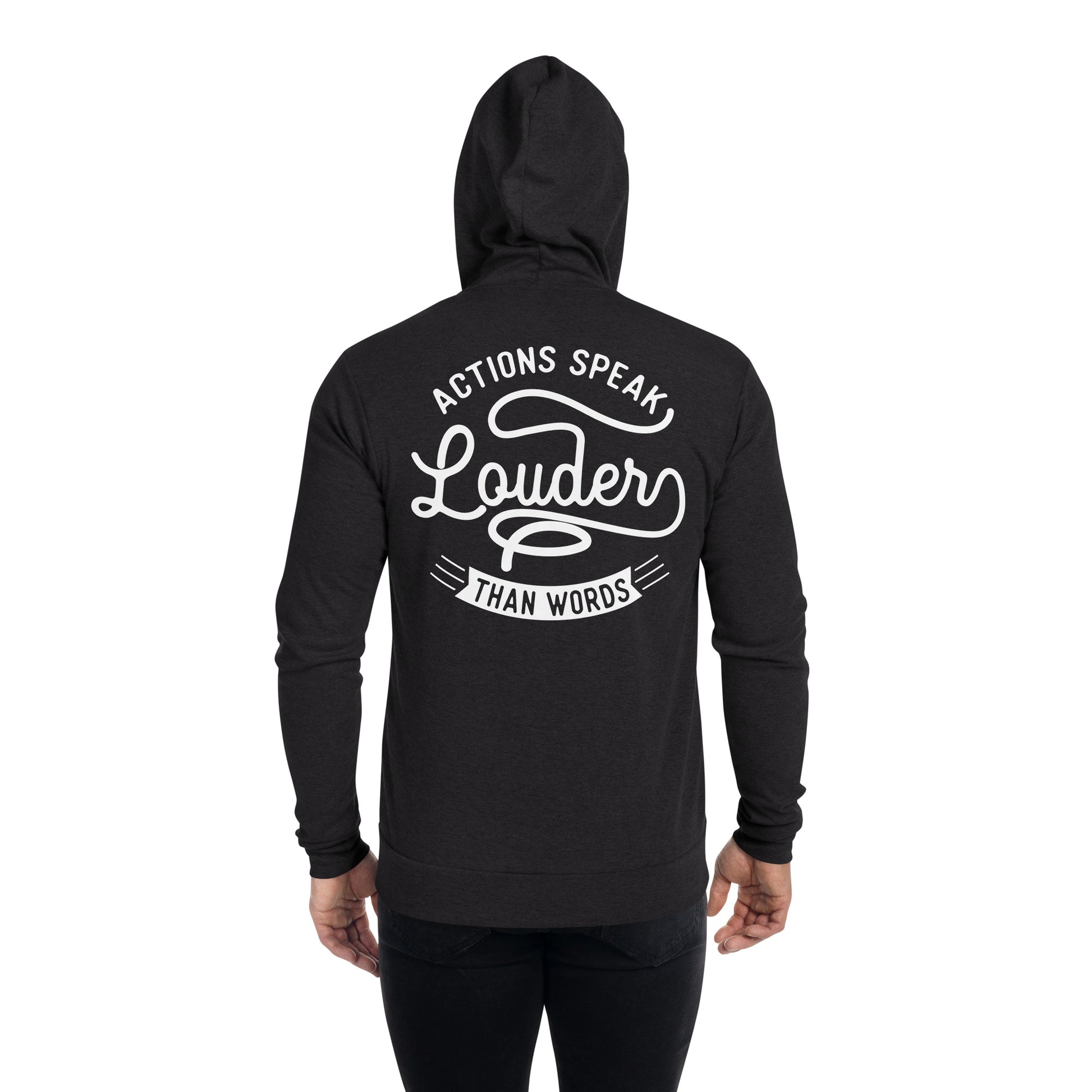 Mens Action Speaks Louder Than Words zip hoodie - Pixellly